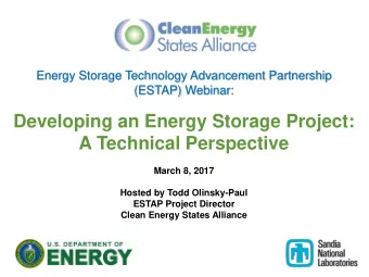 Developing an Energy Storage Project:  A Technical Perspective  March 8, 2017  Hosted by Todd