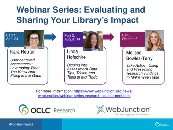 Webinar Series: Evaluating and  Sharing Your Librarys Impact  Part 1:  Part 3:  Part 2:  April