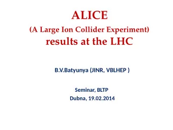 ALICE (A Large Ion Collider Experiment)  results at the LHC  B.V.Batyunya (JINR, VBLHEP )  Seminar,