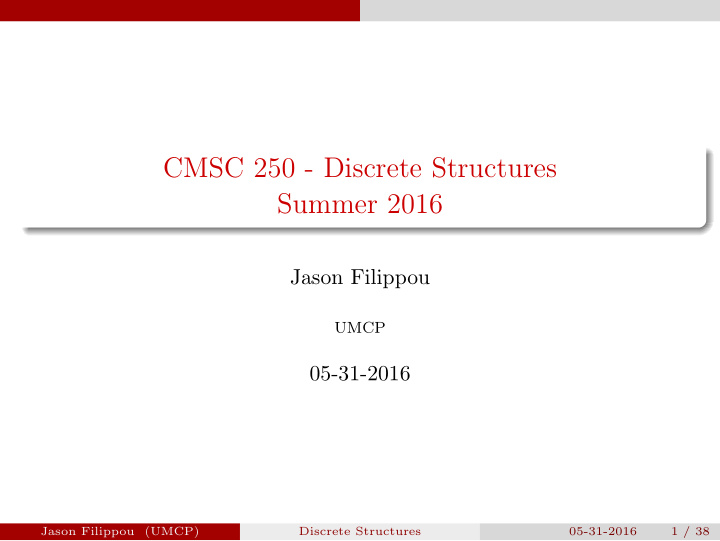 cmsc 250 discrete structures summer 2016