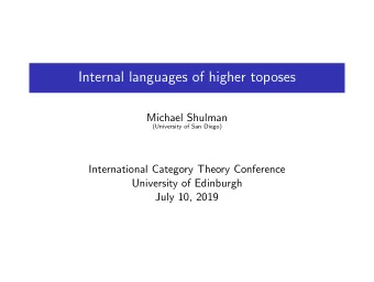 Internal languages of higher toposes  Michael Shulman  (University of San Diego)  International