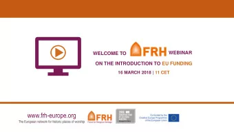 www.frh-europe.org  WHO AM I?  16 March at 11 CET  Introduction to EU funding  Lilian Grootswagers