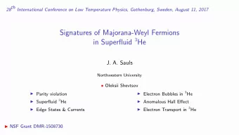 Signatures of Majorana-Weyl Fermions in Superfluid 3 He  J. A. Sauls  Northwestern University