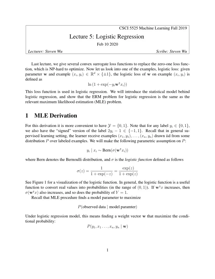 lecture 5 logistic regression
