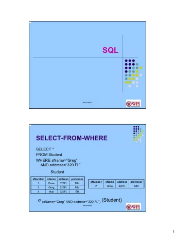 SQL  Murali Mani  SELECT-FROM-WHERE  SELECT *  FROM Student  WHERE sName=Greg  AND