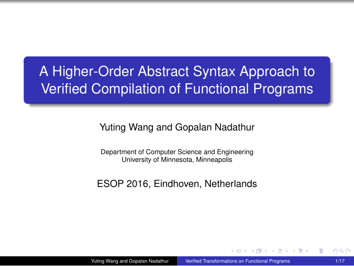 a higher order abstract syntax approach to verified