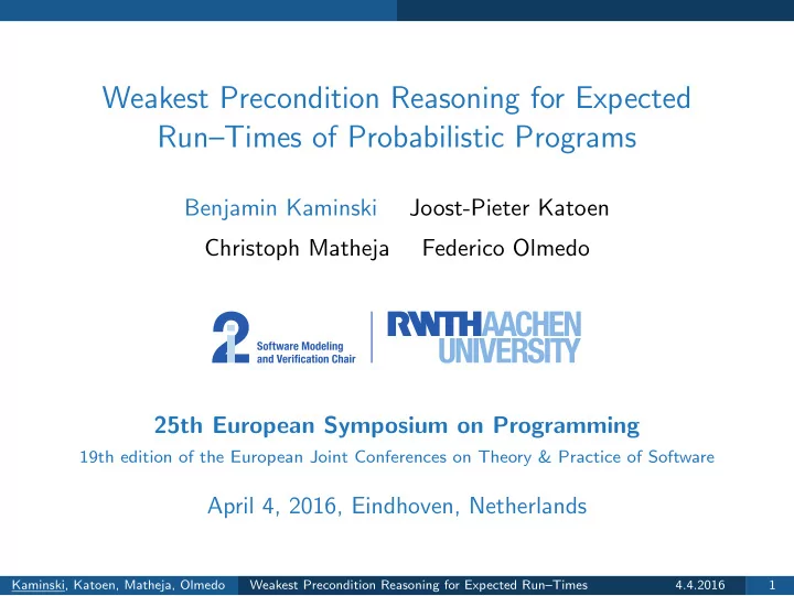 weakest precondition reasoning for expected run times of