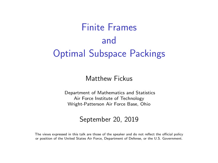 finite frames and optimal subspace packings