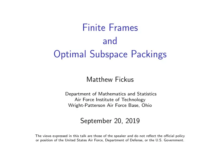 finite frames and optimal subspace packings