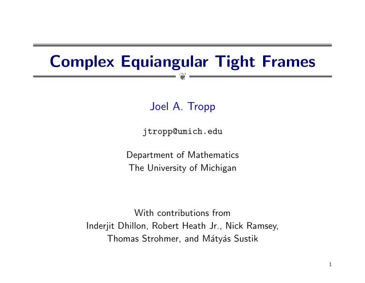 complex equiangular tight frames