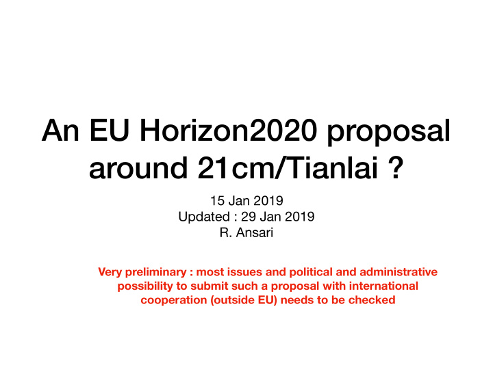 an eu horizon2020 proposal around 21cm tianlai