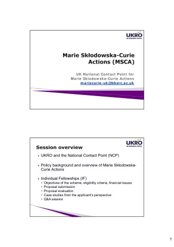 UKRO and the National Contact Point (NCP)  Policy background and overview of Marie Sk