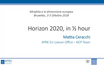 Horizon 2020, in  hour  Ma1  Ma1a C  a Cer  erac  acchi  hi  APRE EU Liaison Office  NCP Team