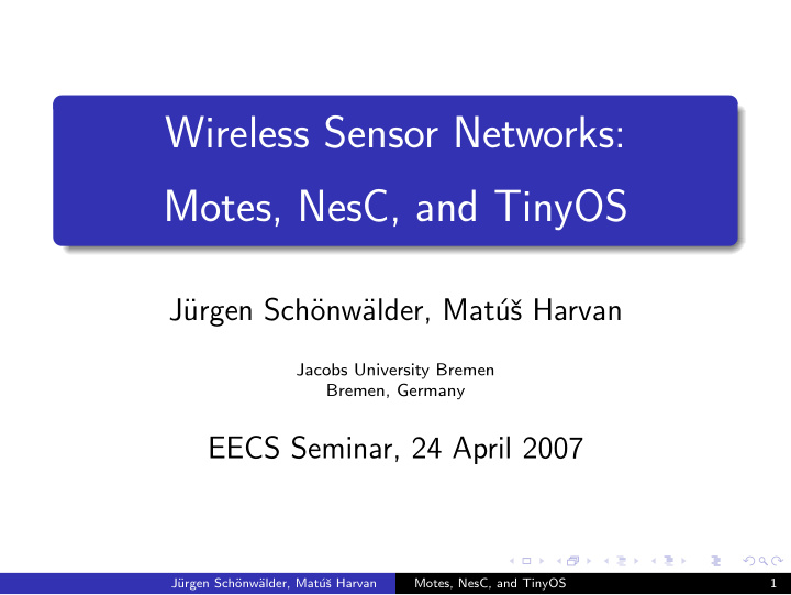 wireless sensor networks motes nesc and tinyos