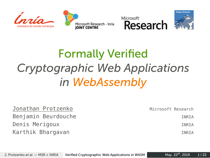 formally verified cryptographic web applications