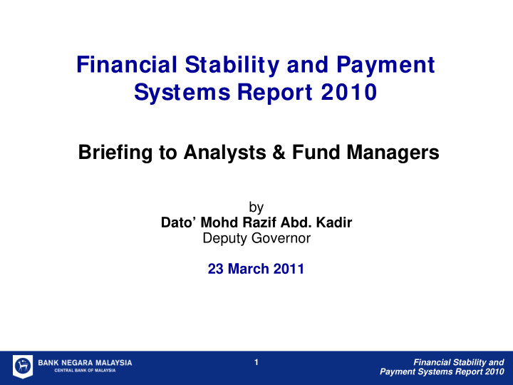 financial stability and payment systems report 2010