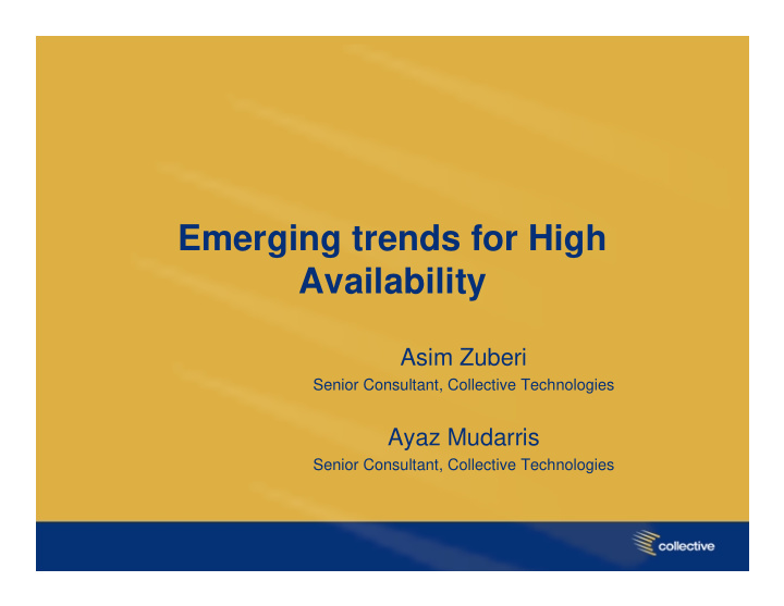 emerging trends for high availability