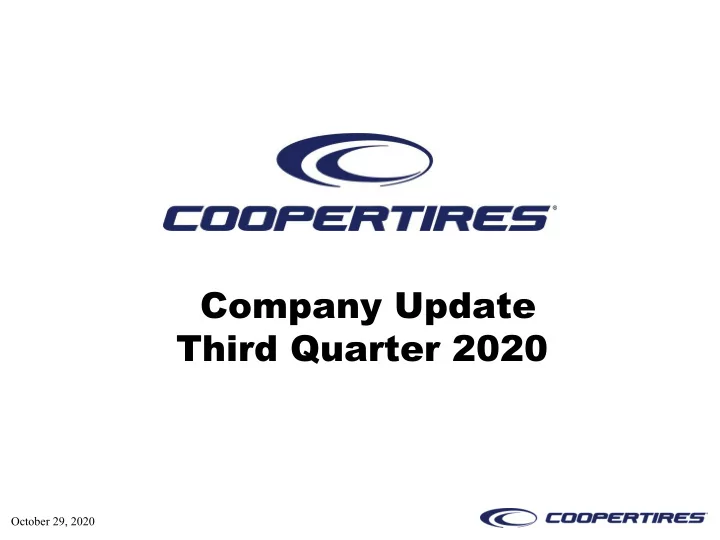 company update third quarter 2020