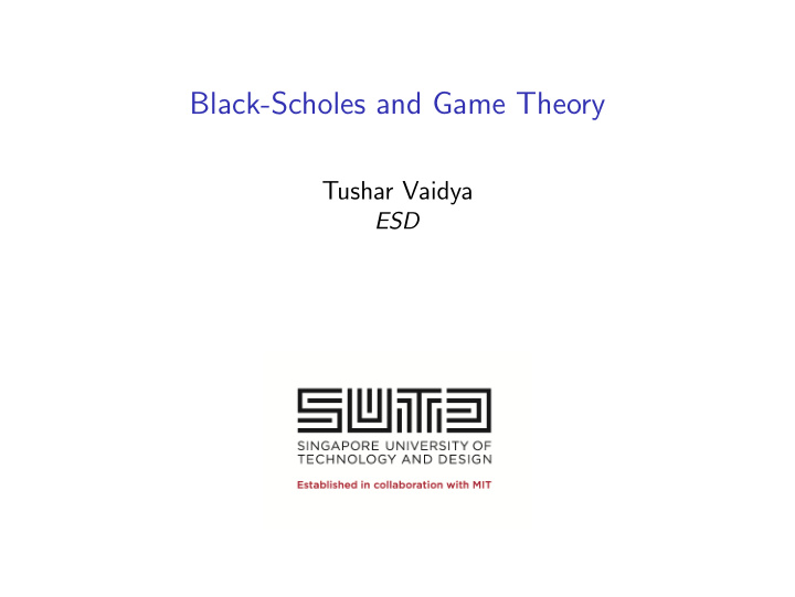 black scholes and game theory