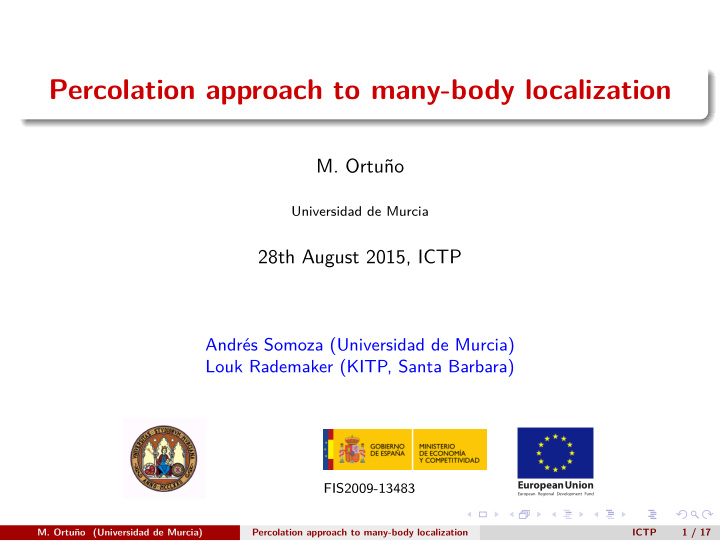 percolation approach to many body localization
