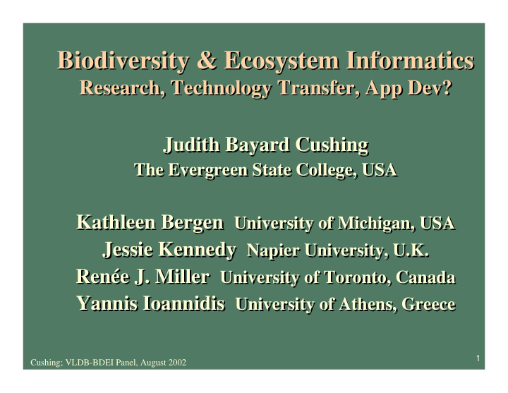 biodiversity ecosystem informatics biodiversity ecosystem