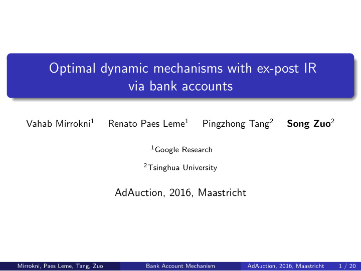 optimal dynamic mechanisms with ex post ir via bank