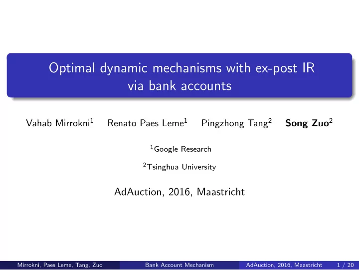 optimal dynamic mechanisms with ex post ir via bank