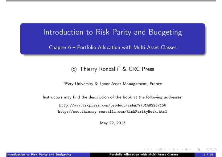 introduction to risk parity and budgeting