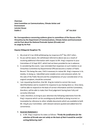 Chairman  Joint Committee on Communications, Climate Action and  Environment  Leinster House 20 th