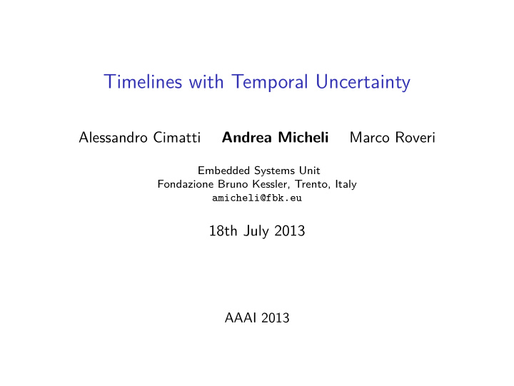 timelines with temporal uncertainty