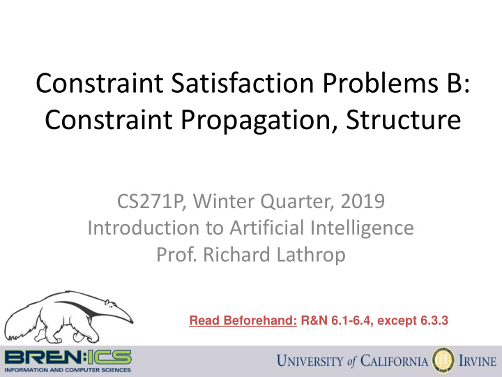 constraint satisfaction problems b constraint propagation