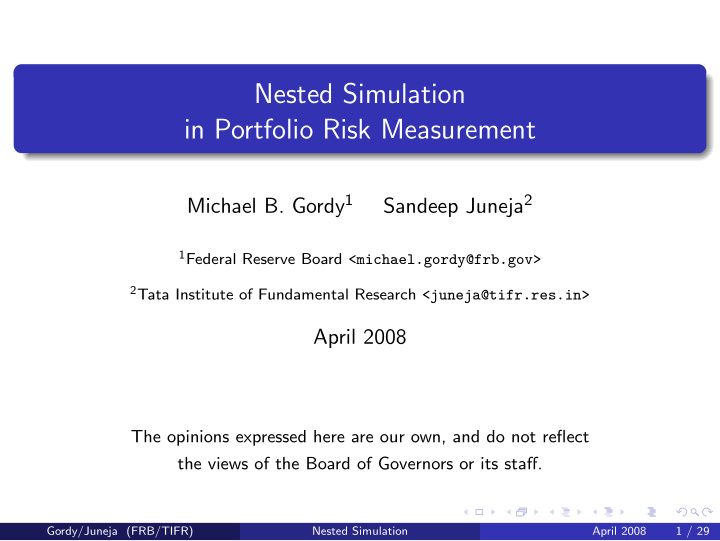 nested simulation in portfolio risk measurement