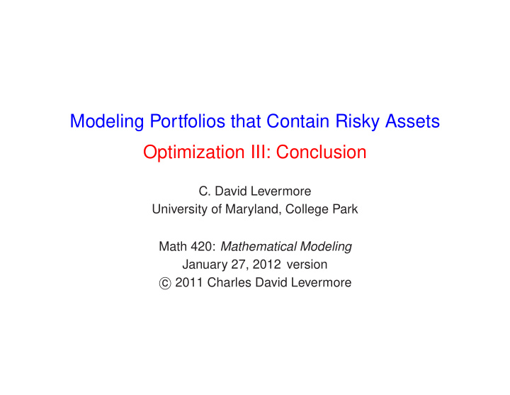 modeling portfolios that contain risky assets