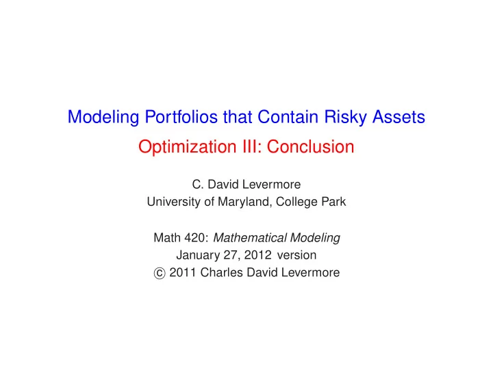 modeling portfolios that contain risky assets