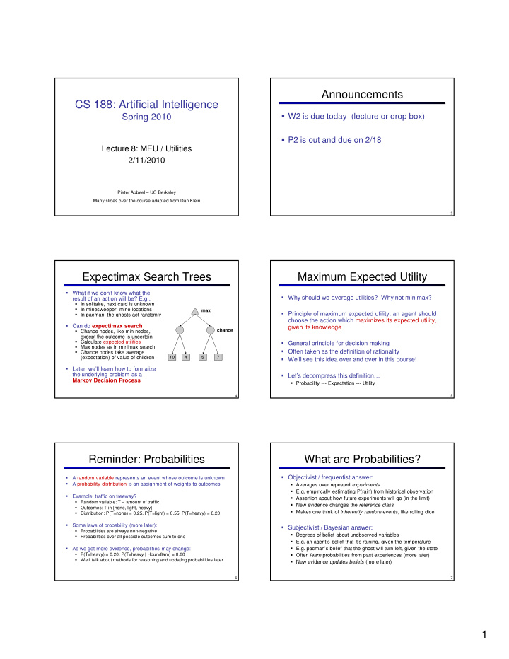 announcements cs 188 artificial intelligence