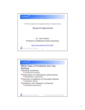 SoberIT  Software Business and Engineering Institute  Research Approaches  Constructive research