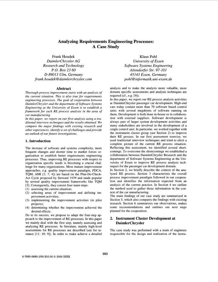 analyzing requirements engineering processes a case study