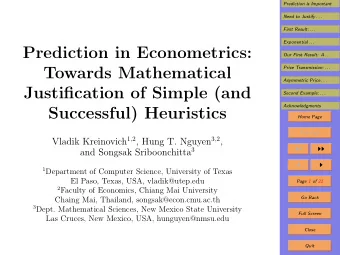 Prediction in Econometrics:  Our First Result: A . . .  Towards Mathematical  Price Transmission: .