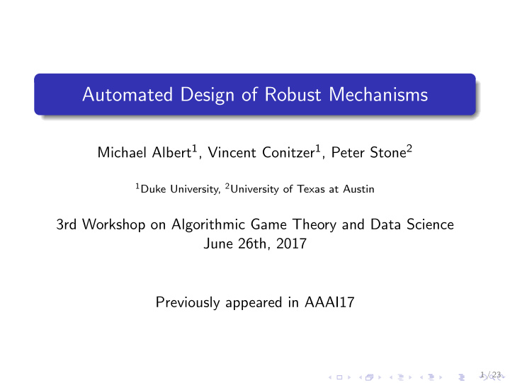 automated design of robust mechanisms