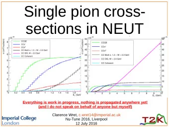 Single pion cross-  sections in NEUT  Everything is work in progress, nothing is propagated