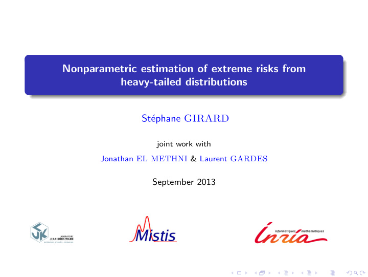 nonparametric estimation of extreme risks from heavy