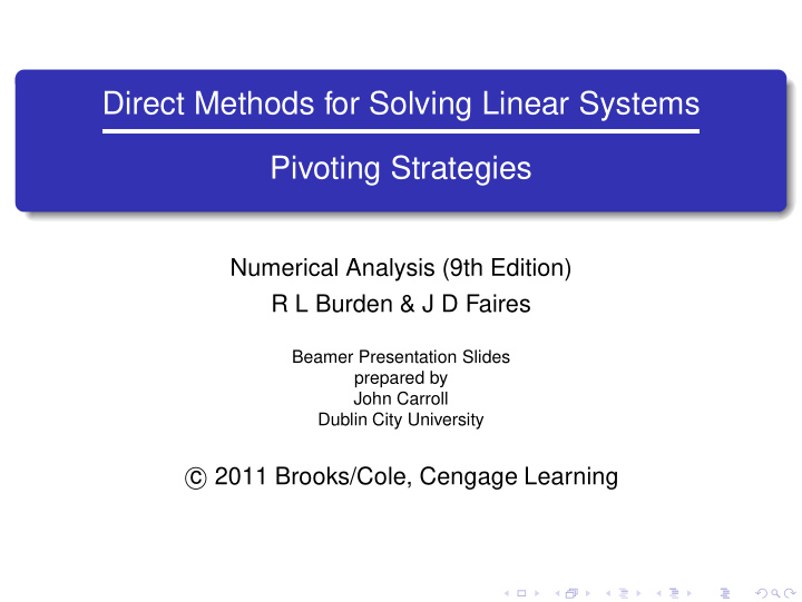 direct methods for solving linear systems pivoting