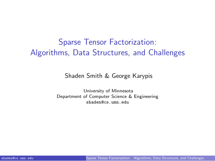 sparse tensor factorization algorithms data structures
