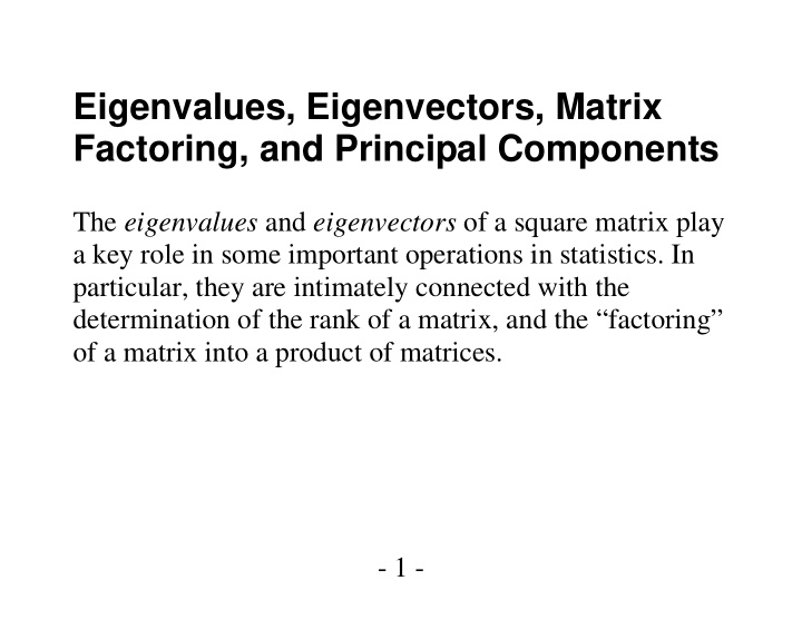 eigenvalues eigenvectors matrix factoring and principal