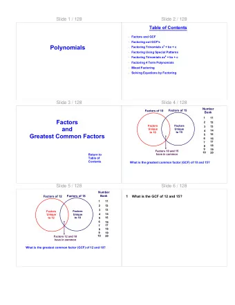 Factors  2  12  Factors  Factors  3  13  and  Unique  Unique  14  4  to 10  to 15  Greatest Common