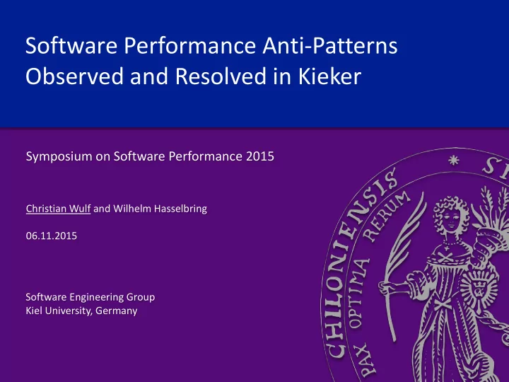 software performance anti patterns observed and resolved