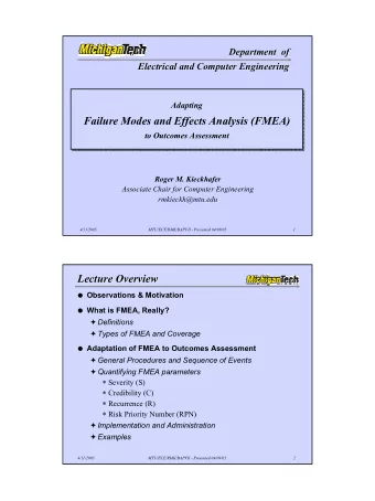 Failure Modes and Effects Analysis (FMEA)  Failure Modes and Effects Analysis (FMEA)  to Outcomes
