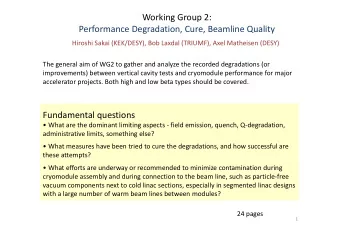 Working Group 2: Performance Degradation, Cure, Beamline Quality Hiroshi Sakai (KEK/DESY), Bob