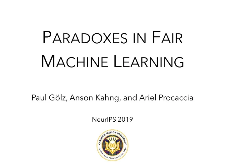 p aradoxes in f air