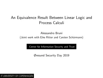 An Equivalence Result Between Linear Logic and  Process Calculi  Alessandro Bruni  (Joint work with